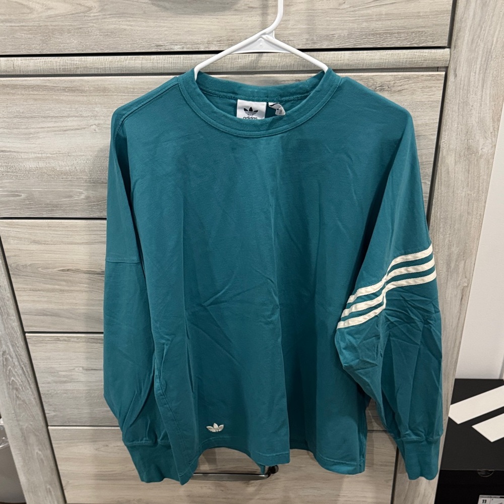 Adidas Men's Teal Long Sleeve Tee with Stripes